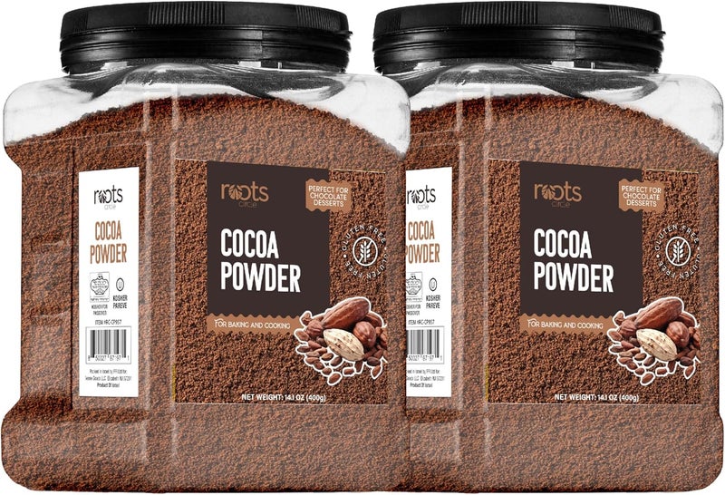 Roots Circle Unsweetened Cocoa Powder - Rich Dark Chocolate Flavor, Perfect for Baking and Smoothies - Bulk 2 Pack of 14oz - Image 1